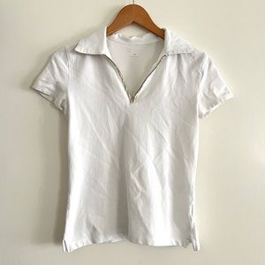 Y2K Carole Little White Half Zip Short Sleeve Top Multicolor Collar 2000s XS